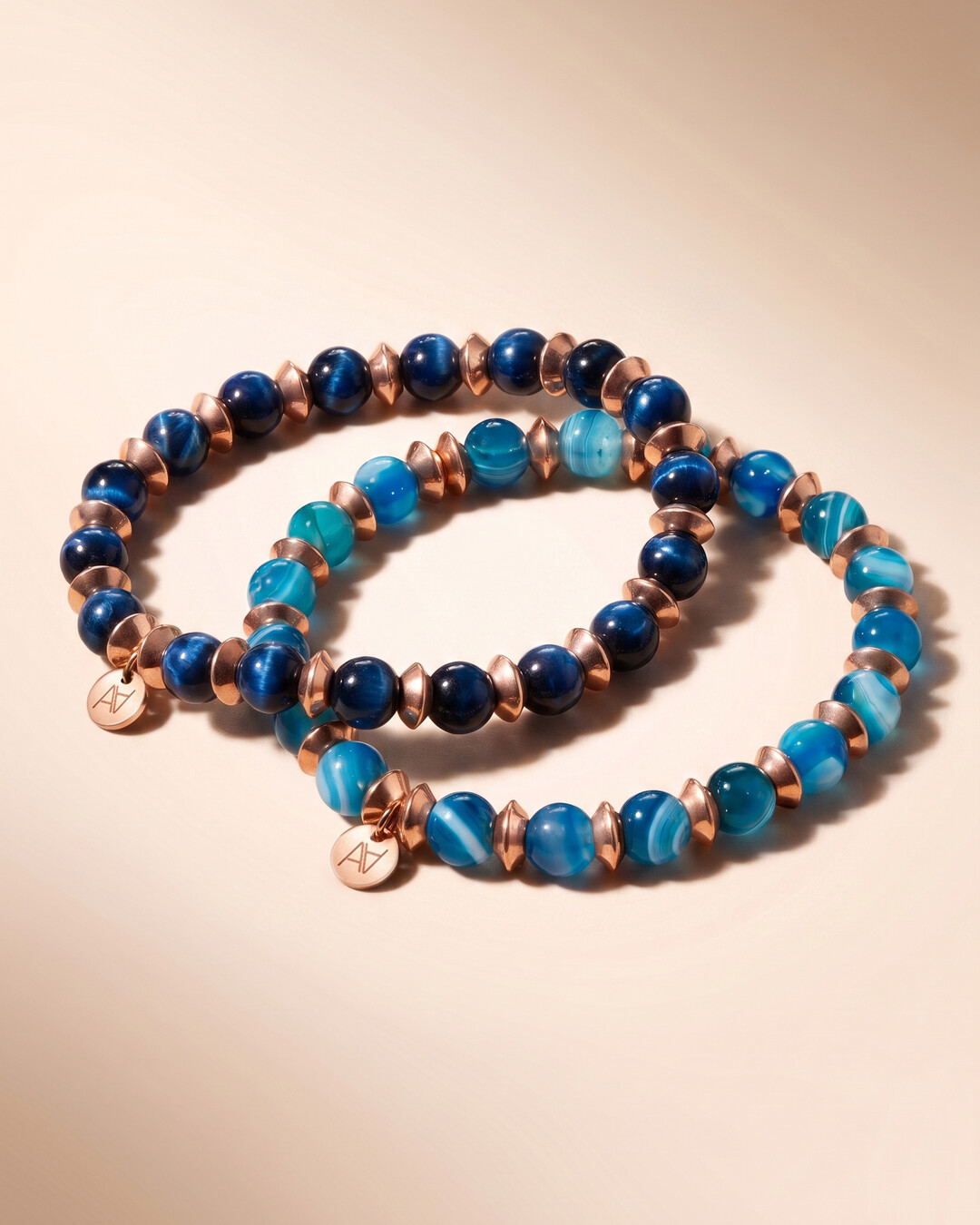 Bracciale Occhio di tigre blu e Agata blu Duo Serenità Azzurra