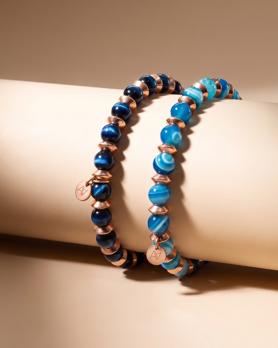 Bracciale Occhio di tigre blu e Agata blu Duo Serenità Azzurra